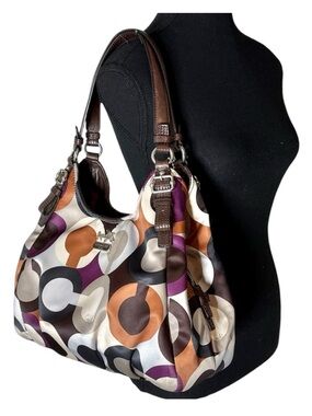 COACH Madison Maggie Hobo Bag Signature C Logo Pattern Satin Zipper Multicolour